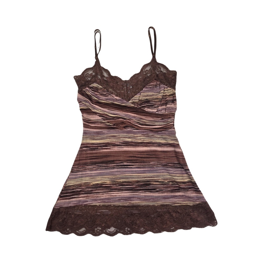 Charlotte Russe 2010s Brown Striped Lace Trim Camisole Tank Top Small Boho